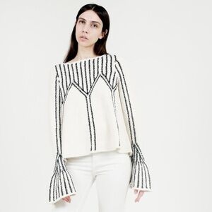 Ulla Johnson Beatriz Pullover Cream and Black Patterned Sweater L Large 6 8